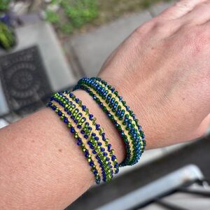 Beautiful Leather Beaded Bracelet Set in Blue and Green